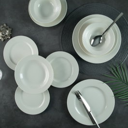 Hermia SheydaKrem Juego de cena de porcelana, 24 piezas, Blanco